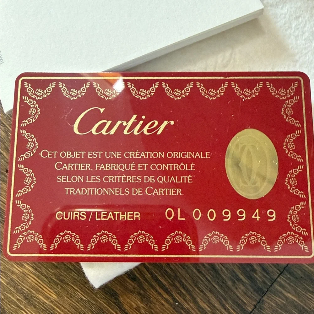 Cartier Burgundy Leather Key Card Holder with Gold plated corners w/ box